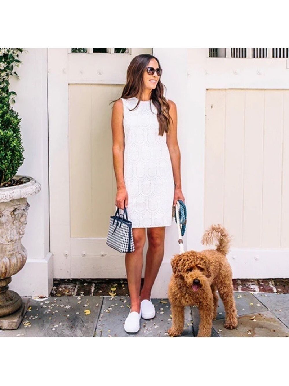 Draper James Pineapple Eyelet Shift Dress in White. Size 10